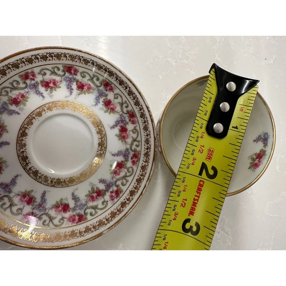 J. Pouyat Limoges France Porcelain Tea Cup and Saucer Set Gold Gilt Pink Rose